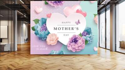 Mother's day greeting card with beautiful blossom flowers background Wall mural