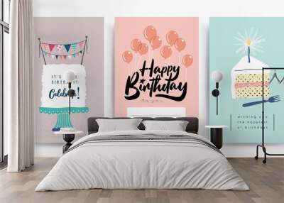 Set of birthday greeting cards design Wall mural