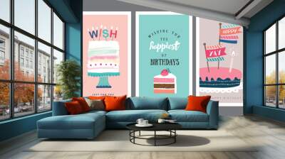 Set of birthday greeting cards design Wall mural