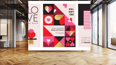 Set of Valentine's Day poster, greeting card, cover, label, sale promotion templates, pattern background in modern trendy geometric style. Wall mural