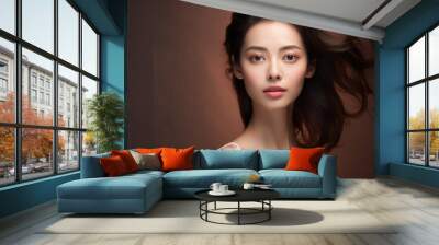 Beautiful young asian woman with clean fresh skin, beauty concept Wall mural