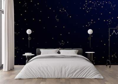 Constellation Map. Beautiful Cosmic Sky with Many Stars.     Astronomical Print. Dark Galaxy Pattern. Vector Milky Way Background. Wall mural