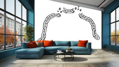 Broken chain with shatters as symbol of strength and unity. Sketch of metal chains. Vector illustration isolated in white background Wall mural