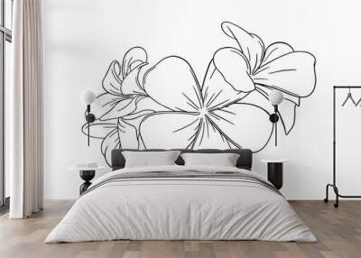 Frangipani or plumeria tropical flower for leis. Engraved frangipani isolated in white background. Outline vector illustration Wall mural