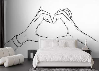 Love sign with two hands. Hand gesture of romance and care isolated in white background. Outline vector illustration Wall mural