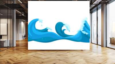 Seascape waves for surfing. Stormy ocean surface. Cartoon vector illustration isolated on white background  Wall mural