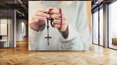 Christian life crisis prayer to god. Woman Pray for god blessing to wishing have a better life. woman hands praying to god with the bible. Wall mural