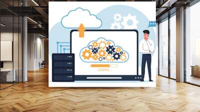 Cloud computing isolated. Secure connection, storage and cloud technology.Data transfer folders with documents, data storage, brainstorming, teamwork Vector illustration.  Wall mural