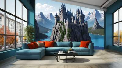 Medieval fantasy castle on the mountain, Generative AI Wall mural