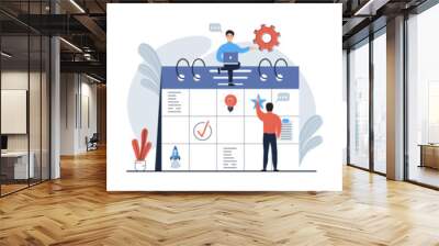 Strategic planning mega set. Bundle of scenes people analyze data statistics, create development plan, improving strategy, create new ideas and promote them. Vector illustrations	 Wall mural