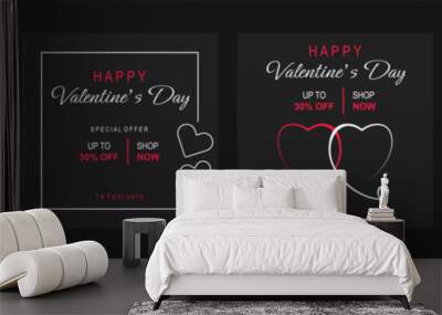 Valentine's Day holidays square templates. Special offer template design. Vector illustrations for social media banners and website, online shopping, sale ads, greeting cards, marketing material Wall mural