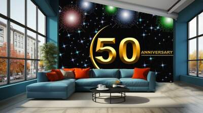 3d illustration, 50 anniversary. golden numbers on a festive background. poster or card for anniversary celebration, party Wall mural