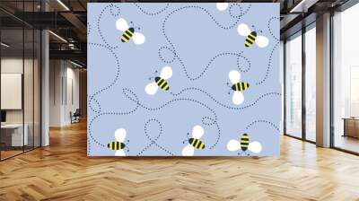 Bees seamless pattern background. Vector cute cartoon yellow honey concept for print on paper, fabric, wallpaper, cover. Wall mural