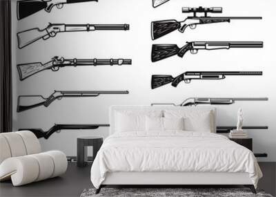 Big set of hunting guns, rifles. Design element for logo, label, sign, poster, t shirt. Vector illustration Wall mural