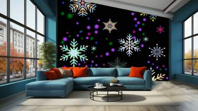 Christmas background with colorful snowflakes. Vector illustration. Colorful snowflakes on black background. Winter template design for flyers, posters, party invitation, brochures  etc. Wall mural