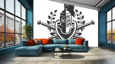 Emblem template with medieval knight helmet. Design element for logo, label,sign. Wall mural