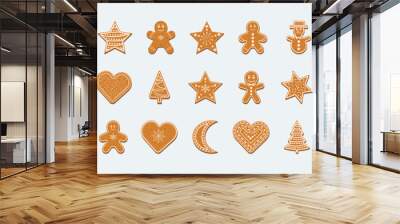 Gingerbread  set. Ginger cookie isolated on white background. Christmas gingerbread figures cover by icing-sugar.  Vector illustration. Wall mural