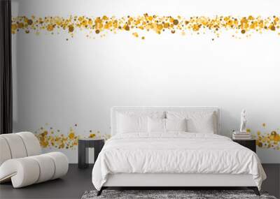 Golden glitter border on white background. Gold sparkling confetti. Luxury holiday frame. Celebration decoration banner. Bright sparkles and dust. Vector illustration Wall mural