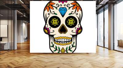 Hand drawn mexican sugar skull isolated on white background. Design element for poster, card, banner, t shirt, emblem, sign. Vector illustration Wall mural