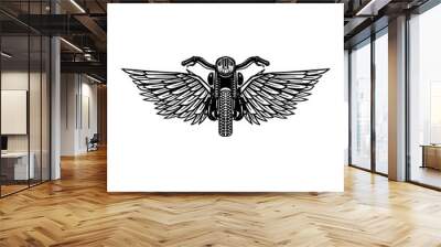 Hand drawn motorcycle illustration with wings. Design element for logo, label, emblem, sign, badge, poster, t shirt. Wall mural