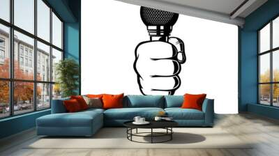 Human hand with microphone. Design element for sign, logo, label, t shirt. Vector illustration Wall mural