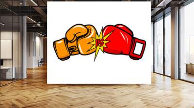 Illustration of fighting boxing gloves. Design element for logo, label, sign, emblem, poster. Vector illustration Wall mural