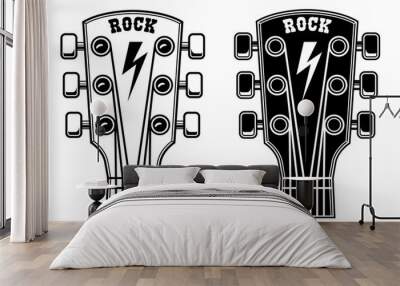 Illustration of guitar head isolated on white background. Design element for poster, card, banner, sign. Wall mural