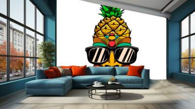 Illustration of tiki mask in sunglasses. For t shirt, poster, card, banner, logo. Vector illustration Wall mural