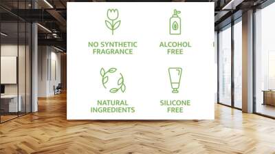 Organic and natural cosmetic line icons. Skincare symbol. Allergen free badges. Beauty product. Gluten and paraben free cosmetic. Non toxic logo. Eco, vegan label. Sensitive skin. Vector illustration Wall mural