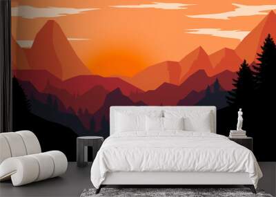 Poster template with wild mountains landscape. Vector illustration Wall mural