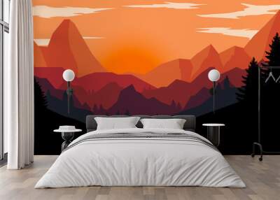 Poster template with wild mountains landscape Wall mural