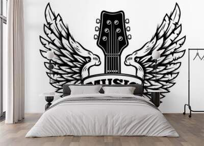 rock music festival. illustration of winged rock guitar. design element for logo, label, sign. vecto Wall mural