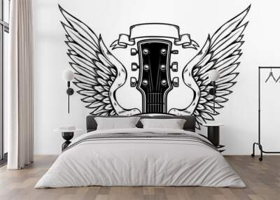 rock music festival. illustration of winged rock guitar. design element for logo, label, sign. vecto Wall mural