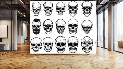 Set of human skull illustrations on white background. Design element for label, emblem, sign,logo, poster. Wall mural