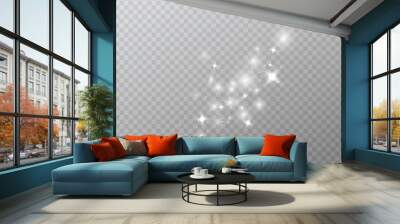 White glowing lights wave isolated on transparent background. Star burst with sparkles. Magic glitter dust particles border. Shining flare. Vector illustration Wall mural