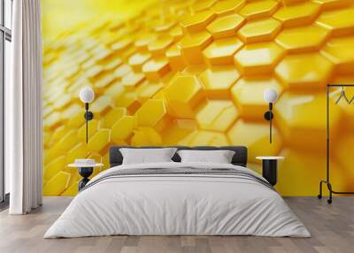 Honeycombs sweet golden honey whole background, close up. Background texture pattern Wall mural