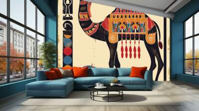 Camel, 1960s Mod fashion design print, Ancient Egyptian style, t-shirt print  Wall mural