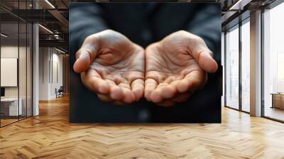 Close up of a man's hands holding something with both hands. Care concept Wall mural