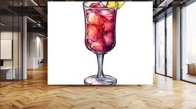 Cocktail, iced drink. Red drink in a glass. Drinks element for ad, banner, business, ad, brochure, social media. Cartoon flat colorful illustration isolated on white background. Wall mural