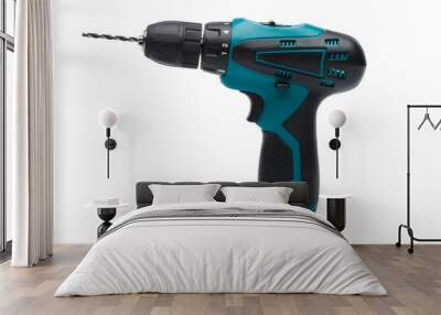 Black and blue electric screwdriver isolated on white Wall mural