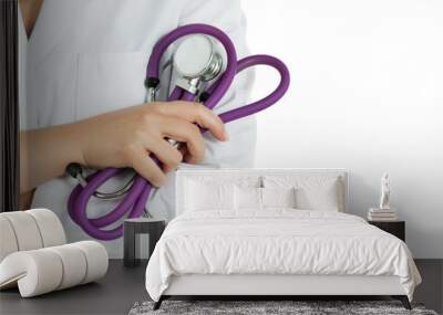 Female doctor's hands holding stethoscope Wall mural