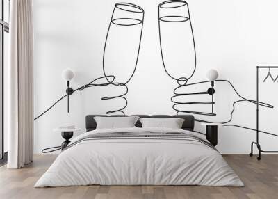 Two hands golding champagne glasses vector art Wall mural