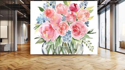 Watercolor flower bouquet vase Wall mural