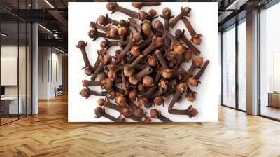 Top view of clove isolated on the white background. Clove spice beans. Top view of dry clove spice. Wall mural