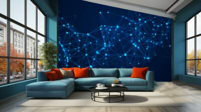 Abstract blue futuristic background. Technological wave of information data flow. 3D rendering. Wall mural