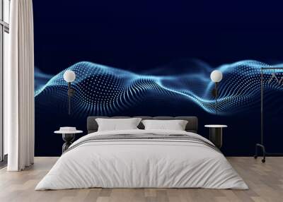 Abstract digital data background. Wave with moving dots. Musical stream of sounds. 3D rendering. Wall mural