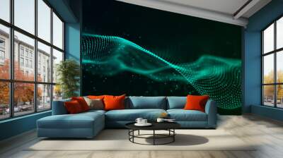 Abstract green futuristic background. Technological wave of information data flow. 3D rendering. Wall mural