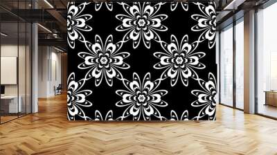 Black and white floral ornament. Seamless pattern Wall mural