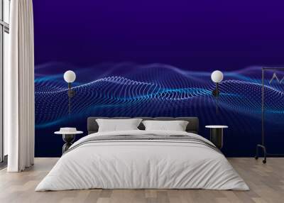 futuristic blue wave with intertwined lines and dots. lots of data. musical flow of sounds. 3d rende Wall mural