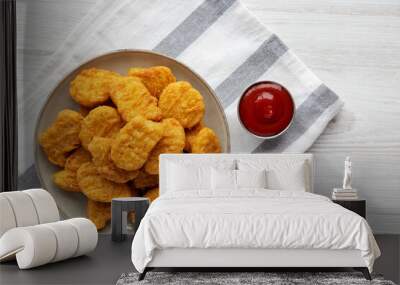 Homemade Chicken Nuggets with Ketchup, top view. Flat lay, overhead, from above. Space for text. Wall mural